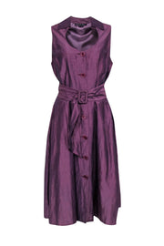 Current Boutique-Lafayette 148 - Purple Sleeveless Button Front Waist Sash Dress Sz 14