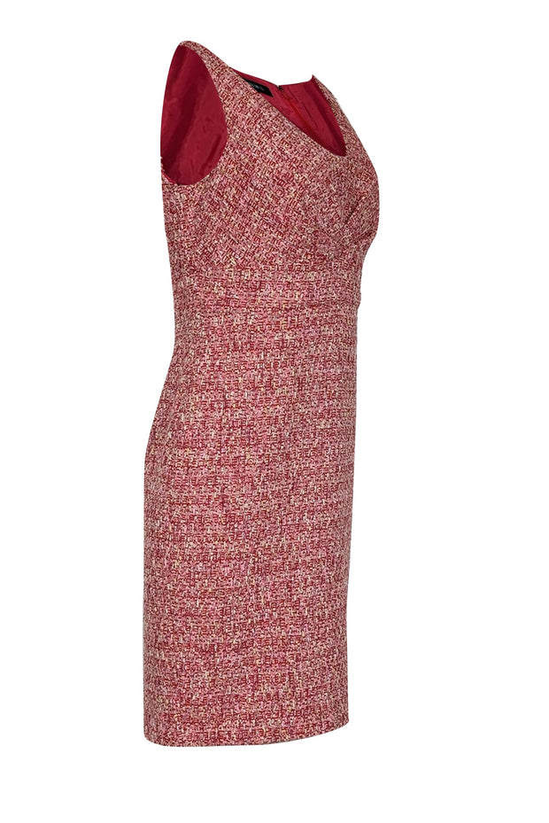 Current Boutique-Lafayette 148 - Red & Pink Boucle Sleeveless Sheath Dress Sz 6