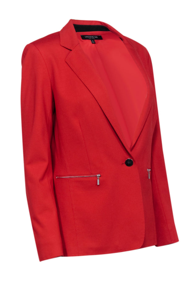 Current Boutique-Lafayette 148 - Red Silver Zipper Front Blazer Sz 8