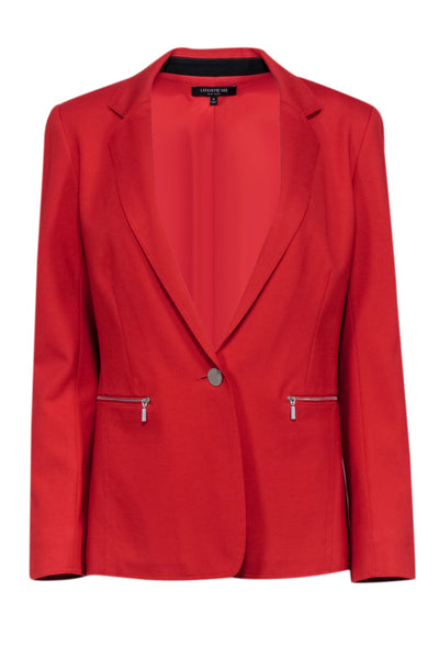 Current Boutique-Lafayette 148 - Red Silver Zipper Front Blazer Sz 8