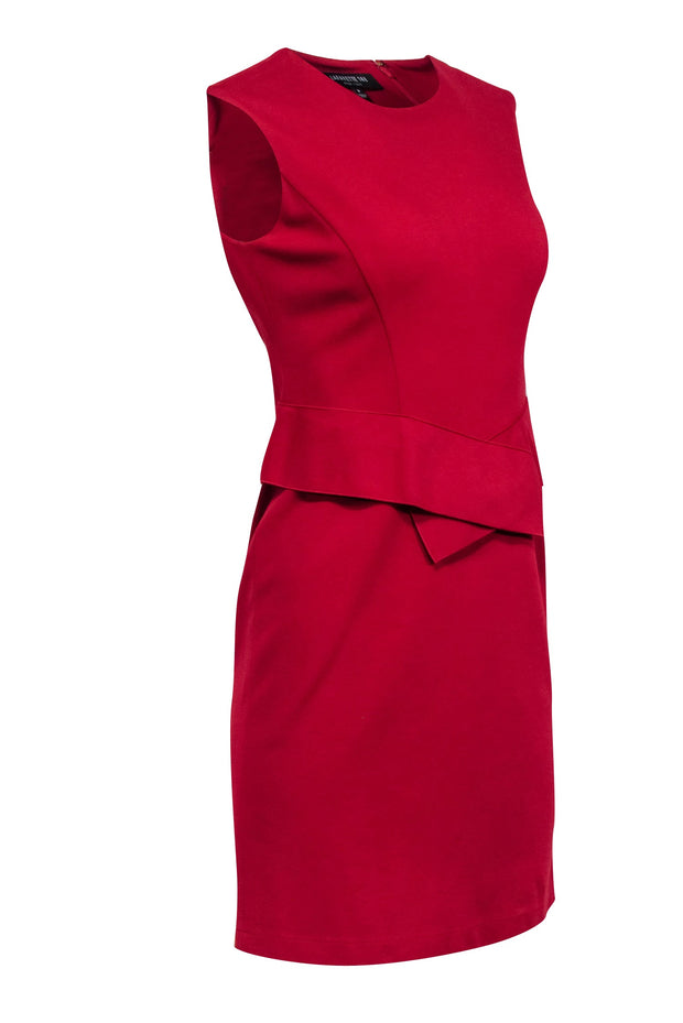 Current Boutique-Lafayette 148 - Red Sleeveless Peplum Midi Sheath Dress Sz P