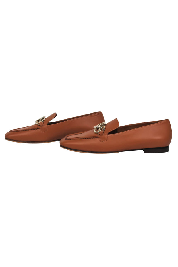 Current Boutique-Lafayette 148 - Tan Leather Loafer w/ Gold Toe Detail Sz 5