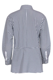 Current Boutique-Lafayette 148 - White & Grey Striped Cropped Sleeve Button-Up Sz S