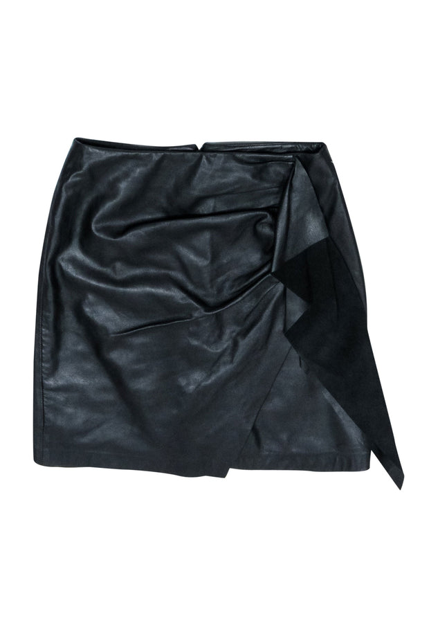 Current Boutique-Lamarque - Black Draped Leather Mini Skirt Sz 4