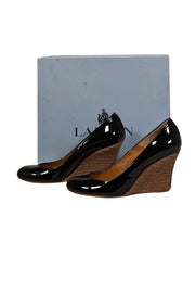 Current Boutique-Lanvin - Black Patent Leather Espadrille Wedges Sz 8