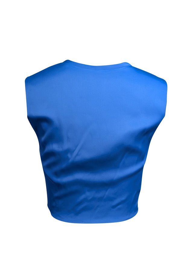 Current Boutique-Lapointe - Blue Satin Twist-Front Cropped Top Sz 0