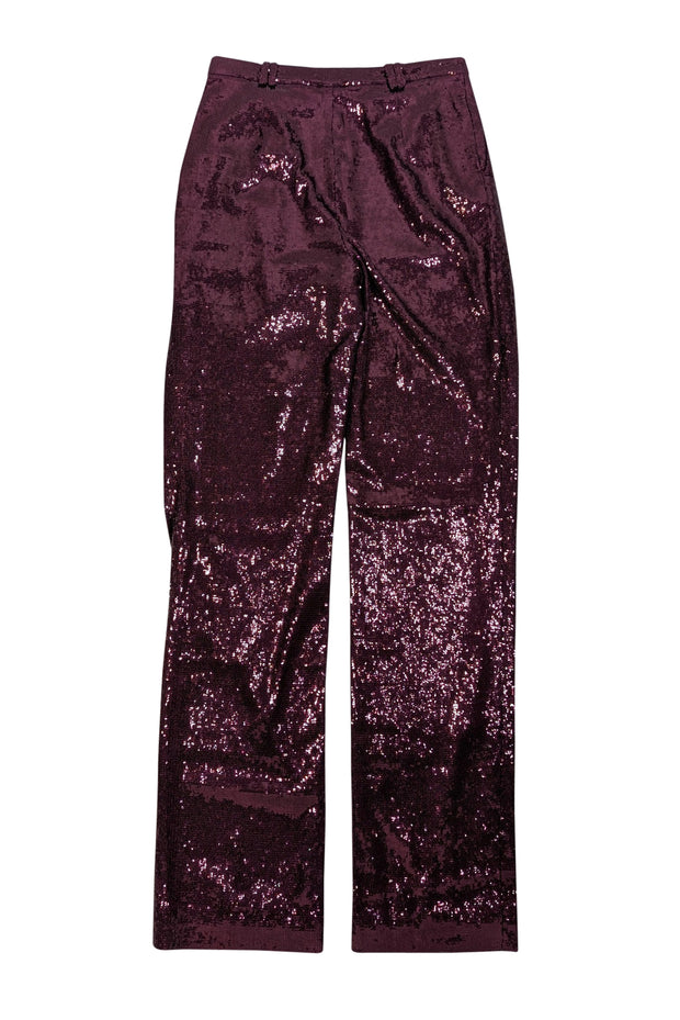 Current Boutique-Lapointe - Dark Mulberry Sequin Straight Leg Trousers Sz 6