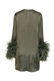 Current Boutique-Lapointe - Green Satin Shift Dress w/ Feather Cuffs Sz S