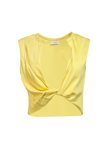 Current Boutique-Lapointe - Light Yellow Satin Twist-Front Cropped Top Sz 8