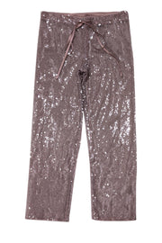 Current Boutique-Lapointe - Mauve Satin & Sequin Wide Leg Drawstring Pants Sz XS