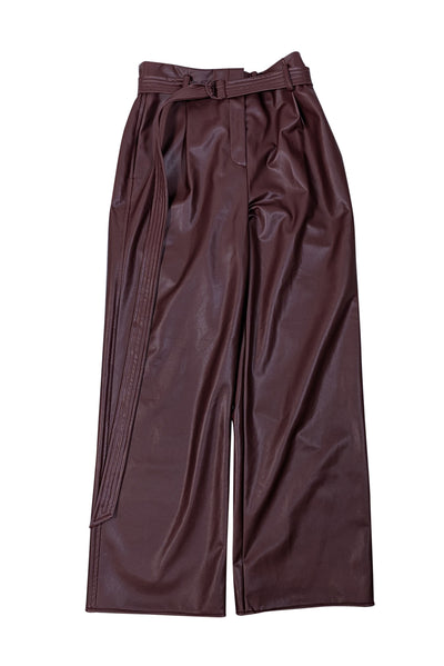 Current Boutique-Lapointe - Merlot Brown Belted Vegan Leather Pants Sz 4