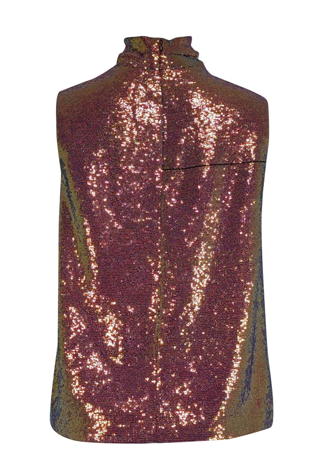 Current Boutique-Lapointe - Pink-Gold Iridescent Sequin Draped Turtleneck Top Sz 8