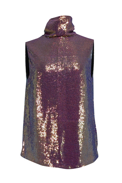 Current Boutique-Lapointe - Pink-Gold Iridescent Sequin Draped Turtleneck Top Sz 8