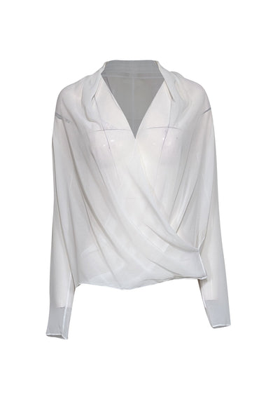 Current Boutique-Lapointe - White Semi-Sheer "Georgette" Wrap Top Sz 6