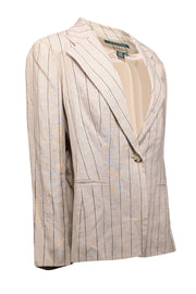 Current Boutique-Lauren Ralph Lauren - Beige & Black Striped Linen Blazer Sz 18