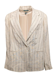 Current Boutique-Lauren Ralph Lauren - Beige & Black Striped Linen Blazer Sz 18