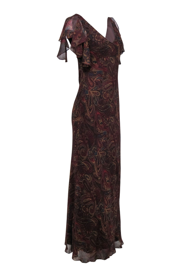 Current Boutique-Lauren Ralph Lauren - Maroon, Teal & Tan Paisley Print Sleeveless Maxi Dress Sz 10