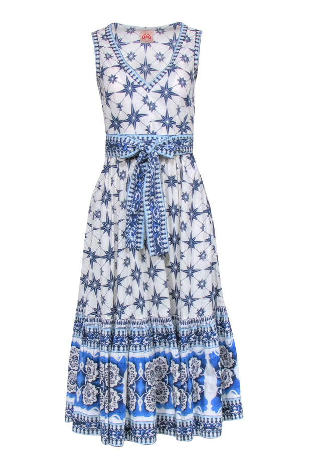 Current Boutique-Le Sirenuse - White & Blue Print Sleeveless Maxi Dress Sz S