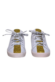 Current Boutique-Leather Crown - White leather w/ Gold Glitter Detail Sneaker Sz 9