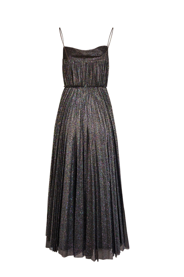 Current Boutique-Lela Rose - Black & Silver Metallic Pleated Formal Dress Sz 6