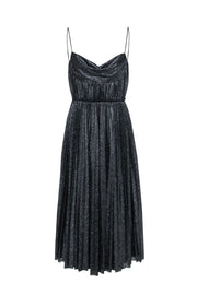 Current Boutique-Lela Rose - Black & Silver Metallic Pleated Formal Dress Sz 6