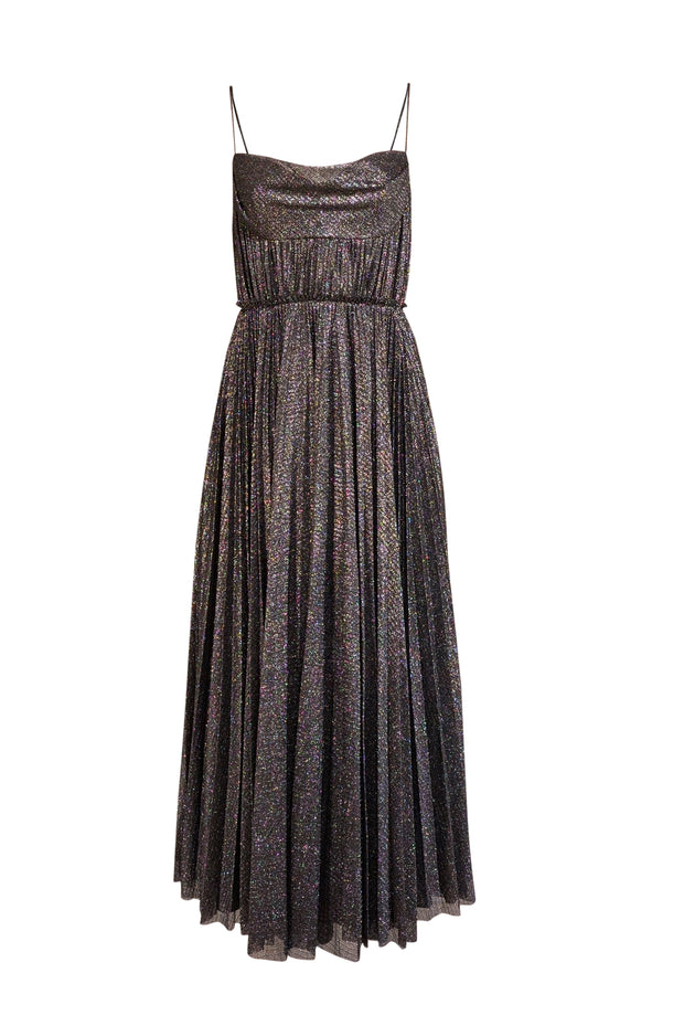 Current Boutique-Lela Rose - Black & Silver Metallic Pleated Formal Dress Sz 6