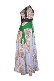 Current Boutique-Lela Rose - Blue, Green, Black, & Cream Print One Shoulder Formal Dress Sz 8