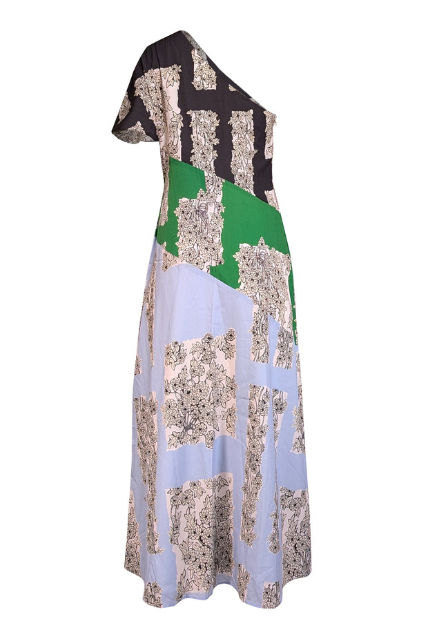 Current Boutique-Lela Rose - Blue, Green, Black, & Cream Print One Shoulder Formal Dress Sz 8