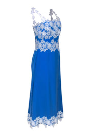 Current Boutique-Lela Rose - Blue Sleeveless Dress w/ White Lace Appliques Sz 6