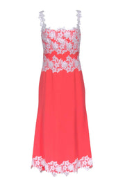 Current Boutique-Lela Rose - Coral Sleeveless Dress w/ Floral Lace Appliques Sz 8