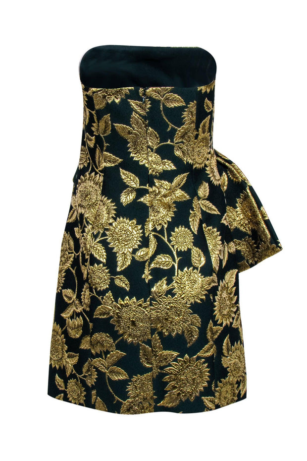 Current Boutique-Lela Rose - Green & Gold Floral Jacquard Strapless Dress Sz 6