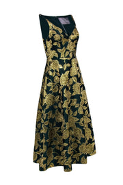 Current Boutique-Lela Rose - Green & Gold Jacquard Beaded Trim Formal Dress Sz 6