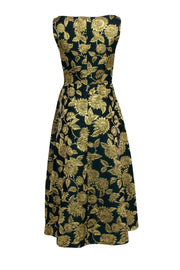 Current Boutique-Lela Rose - Green & Gold Jacquard Beaded Trim Formal Dress Sz 6