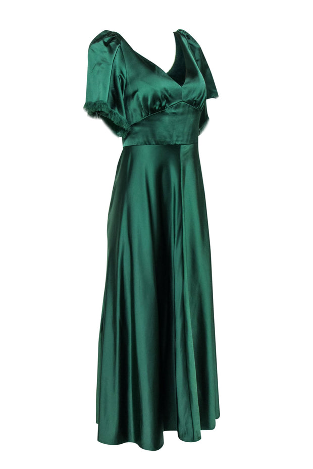 Current Boutique-Lela Rose - Green Hammered Satin Midi Dress Sz 6