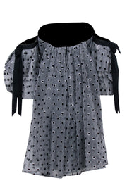 Current Boutique-Lela Rose - Grey & Black Gingham w/ Polka Dot Detail Off The Shoulder Dress Sz 6