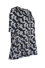 Current Boutique-Lela Rose - Navy, Blue, & Cream Print Short Sleeve Tunic Blouse Sz 4