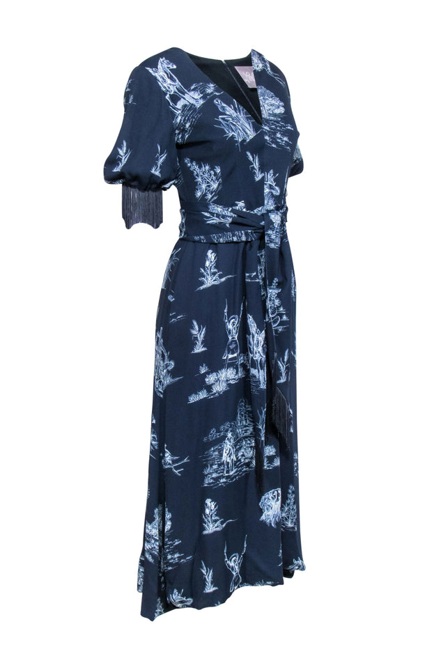 Current Boutique-Lela Rose - Navy & Blue Floral Crop Sleeve Dress Sz 6