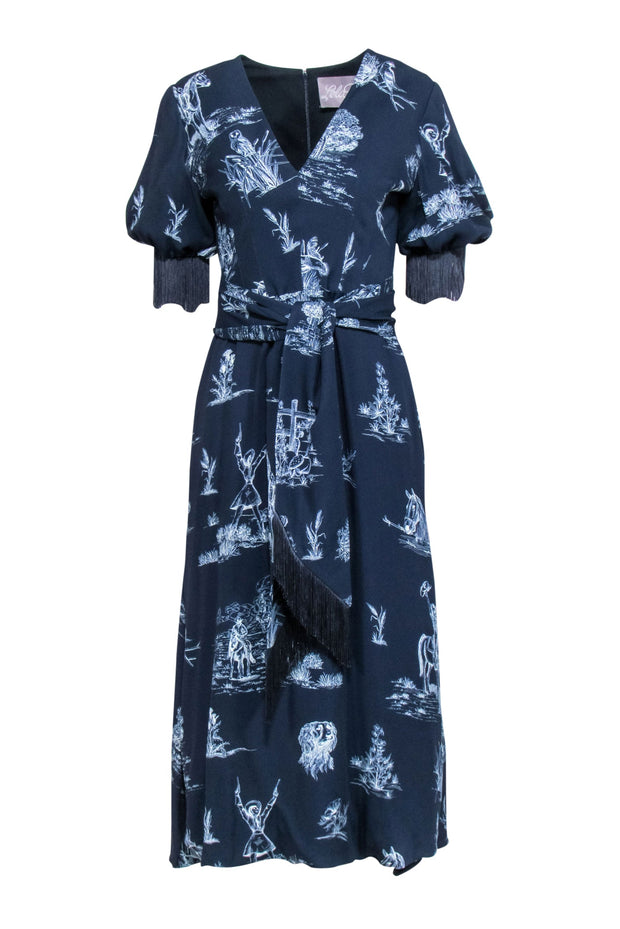 Current Boutique-Lela Rose - Navy & Blue Floral Crop Sleeve Dress Sz 6