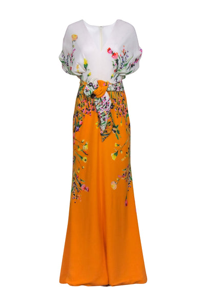 Current Boutique-Lela Rose - Orange & White Floral Formal Dress Sz 6