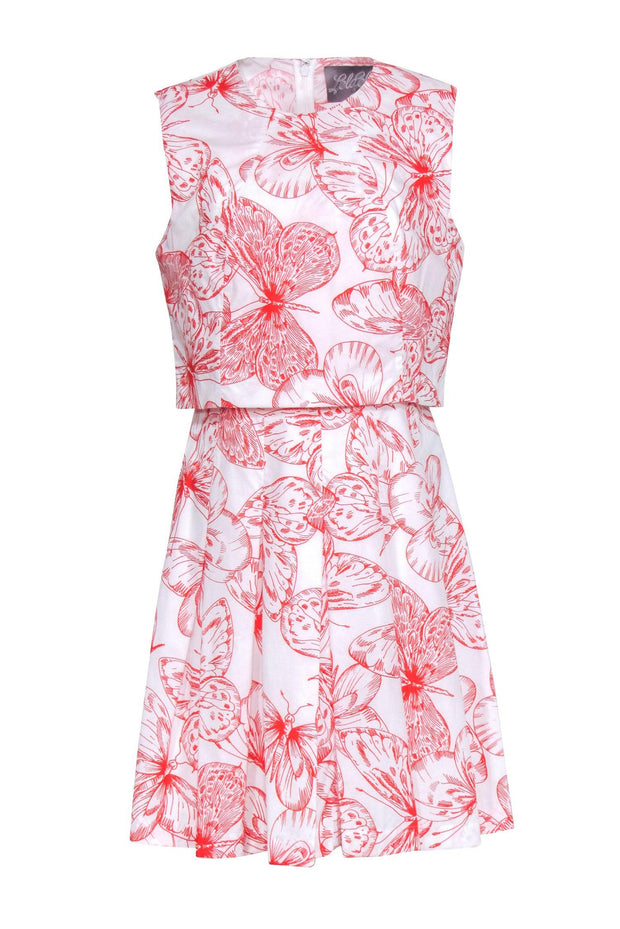 Current Boutique-Lela Rose - White & Red Floral Print Dress Sz 8