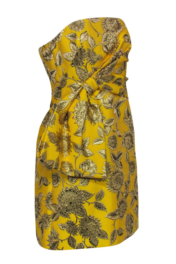 Current Boutique-Lela Rose - Yellow & Gold Floral Jacquard Strapless Dress Sz 6