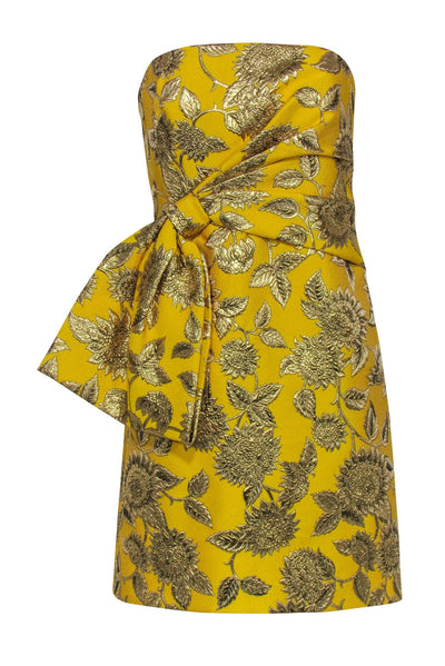 Current Boutique-Lela Rose - Yellow & Gold Floral Jacquard Strapless Dress Sz 6