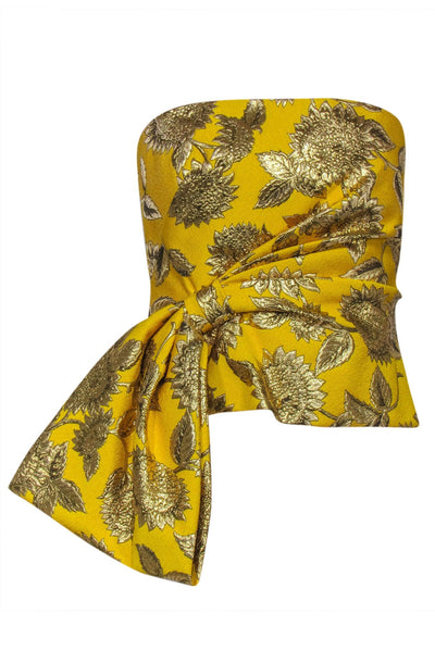 Current Boutique-Lela Rose - Yellow & Gold Floral Jacquard Strapless Top sz 6