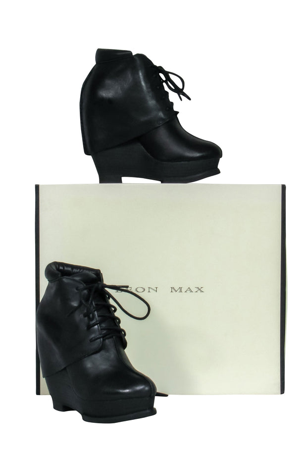 Current Boutique-Leon Max - Black Leather Platform Short Boots Sz 6.5