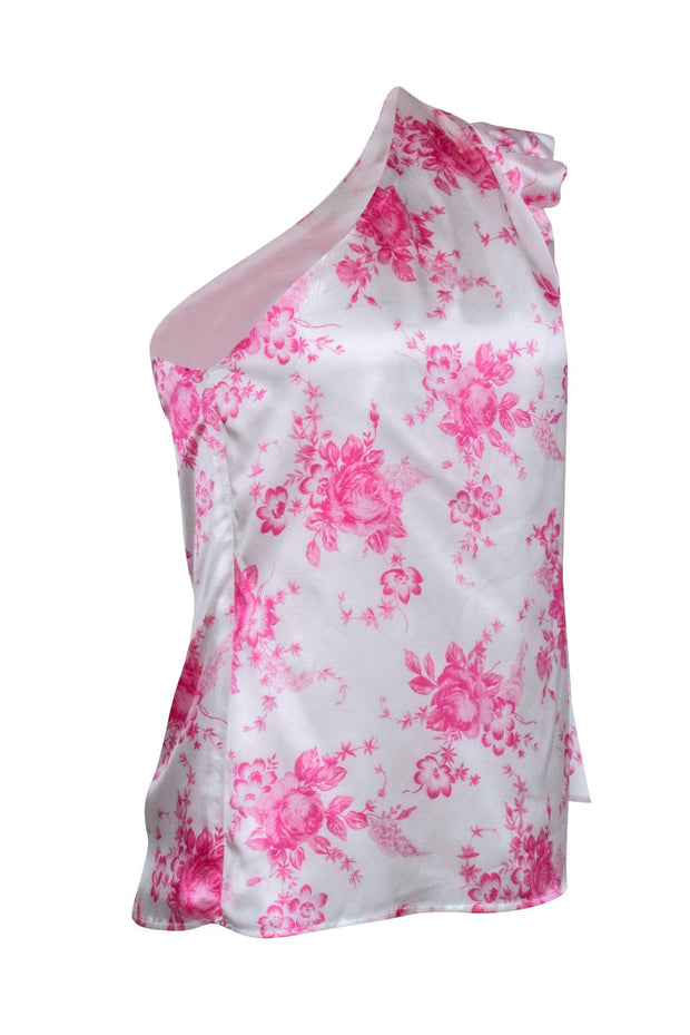 Current Boutique-Les Reveries - White w/ Pink Floral Print One Shoulder Sleeve Top Sz 2