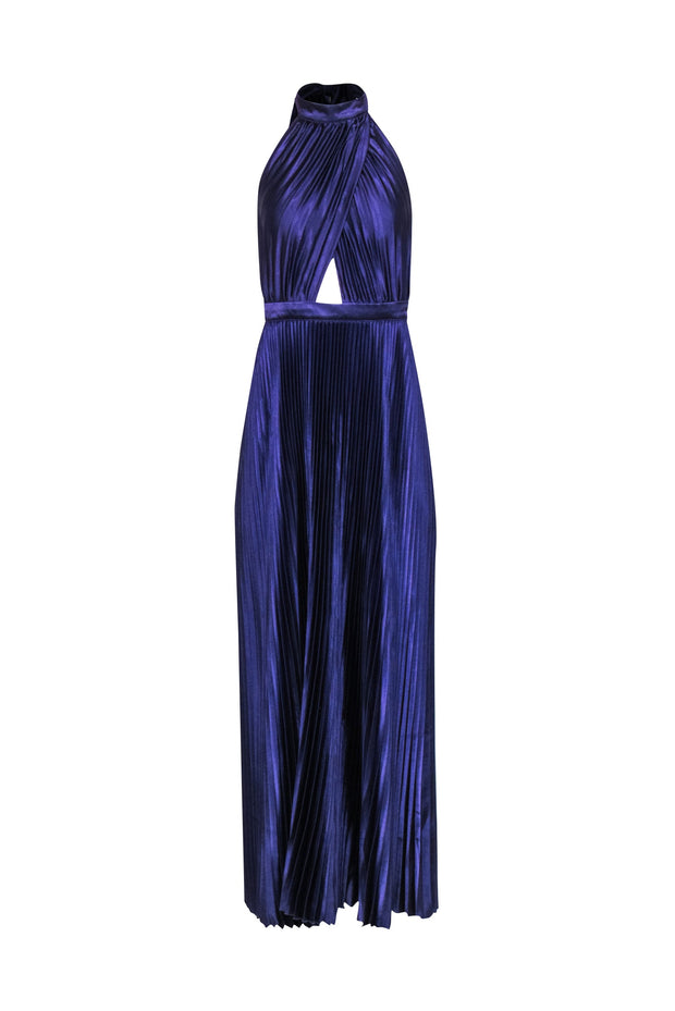 Current Boutique-L'idee - Purple Pleated Satin Halter Neck Gown Sz 4