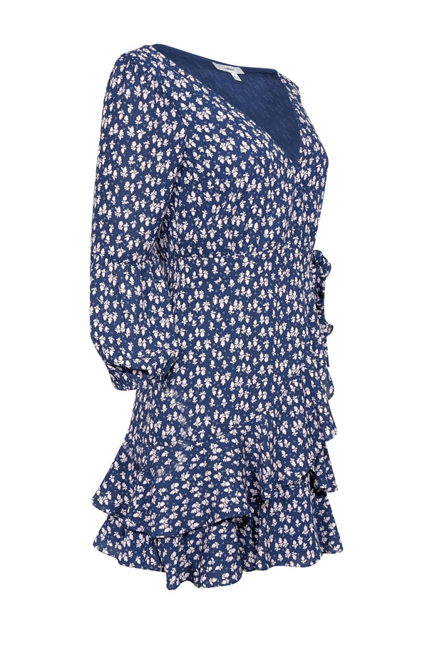 Current Boutique-Likely - Blue w/ Pink Flowers Long Sleeve Mini Wrap Dress Sz 6