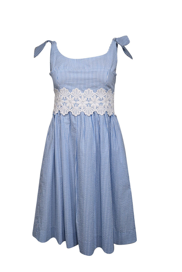 Current Boutique-Lilly Pulitzer - Blue & White Striped Seersucker Dress w/ Lace Trim Sz 4