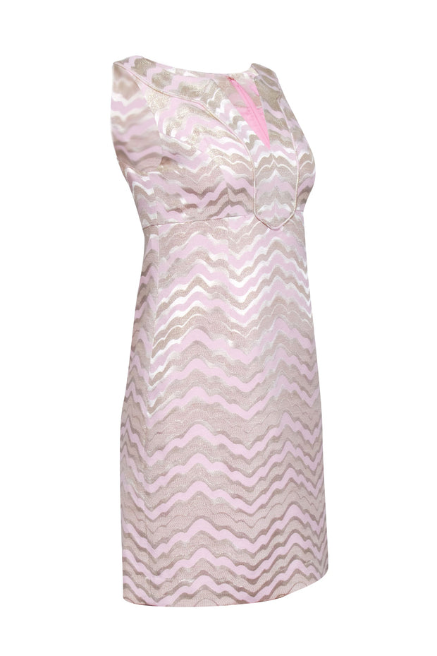 Current Boutique-Lilly Pulitzer - Blush Pink & Gold Metallic Print Sleeveless Dress Sz 2