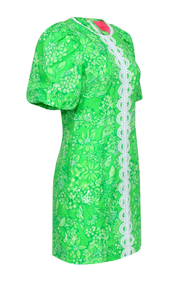 Current Boutique-Lilly Pulitzer - Green Print w/ White Embroidered Eyelet Trim Dress Sz 6